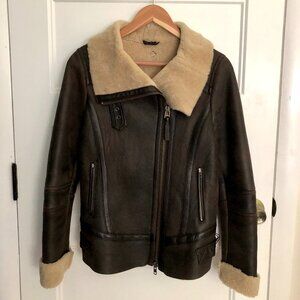 Mackage Brown Leather Jacket with Cream Accents